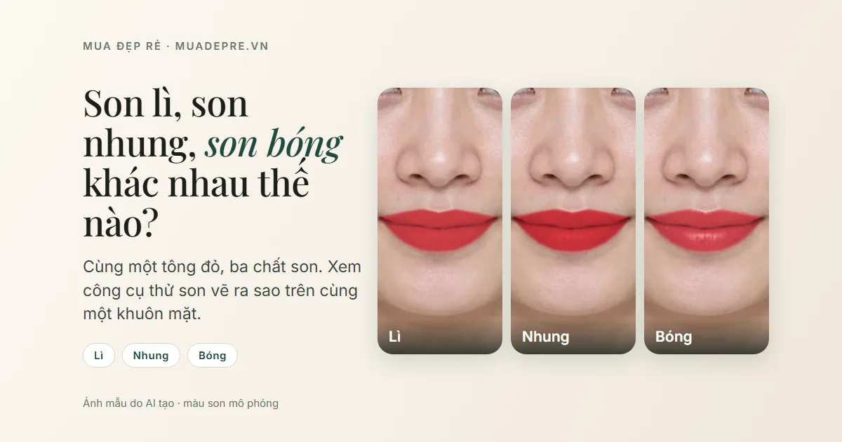 Son lì, son nhung, son bóng khác nhau thế nào? Thử trên cùng một khuôn mặt