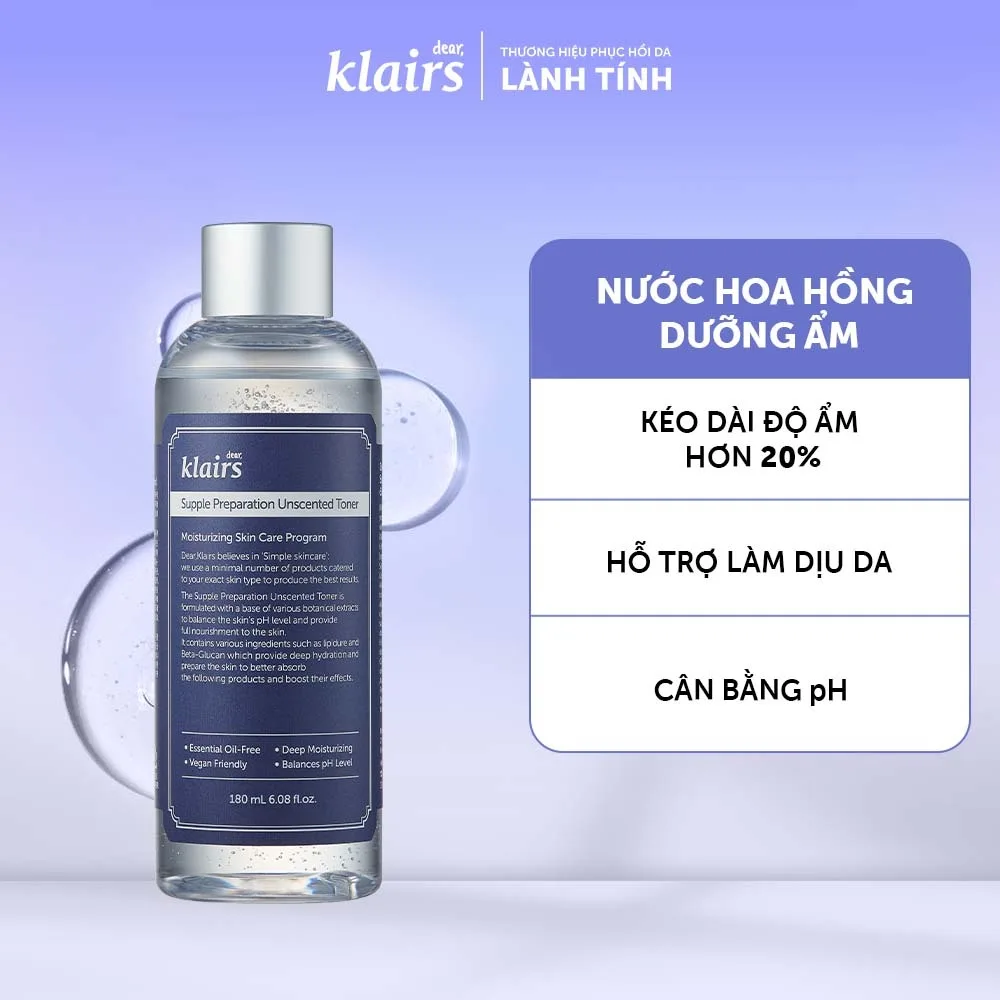 Nước hoa hồng Klairs Supple Preparation Unscented: Dịu êm cho da nhạy cảm