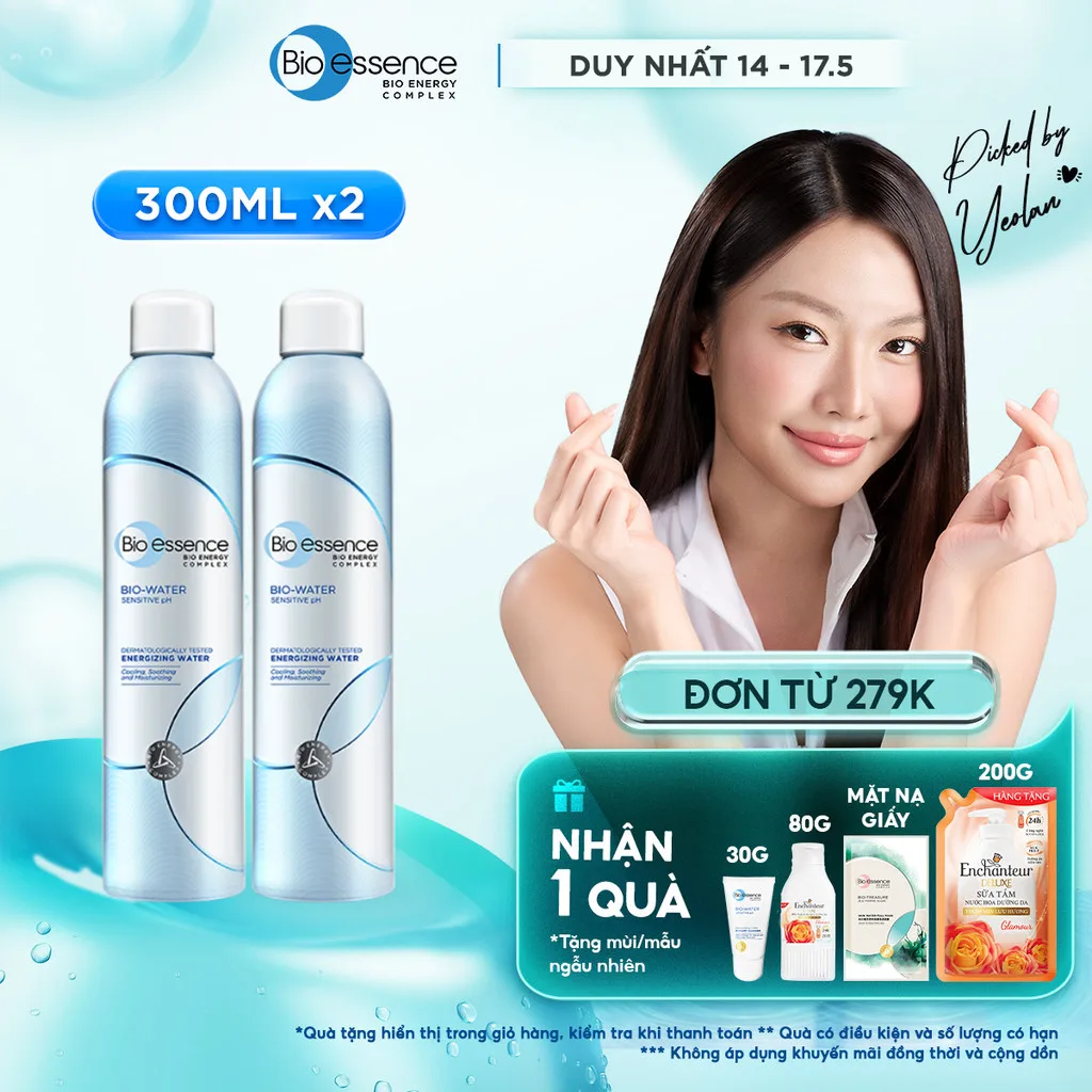 Combo 2 Chai Nước xịt khoáng dưỡng da ẩm mượt và bảo vệ da Bio-Essence Bio-Water 300ml