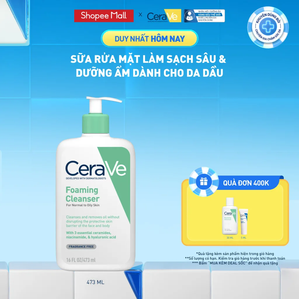 Sữa rửa mặt dạng bọt CeraVe làm sạch sâu dưỡng ẩm 473ml