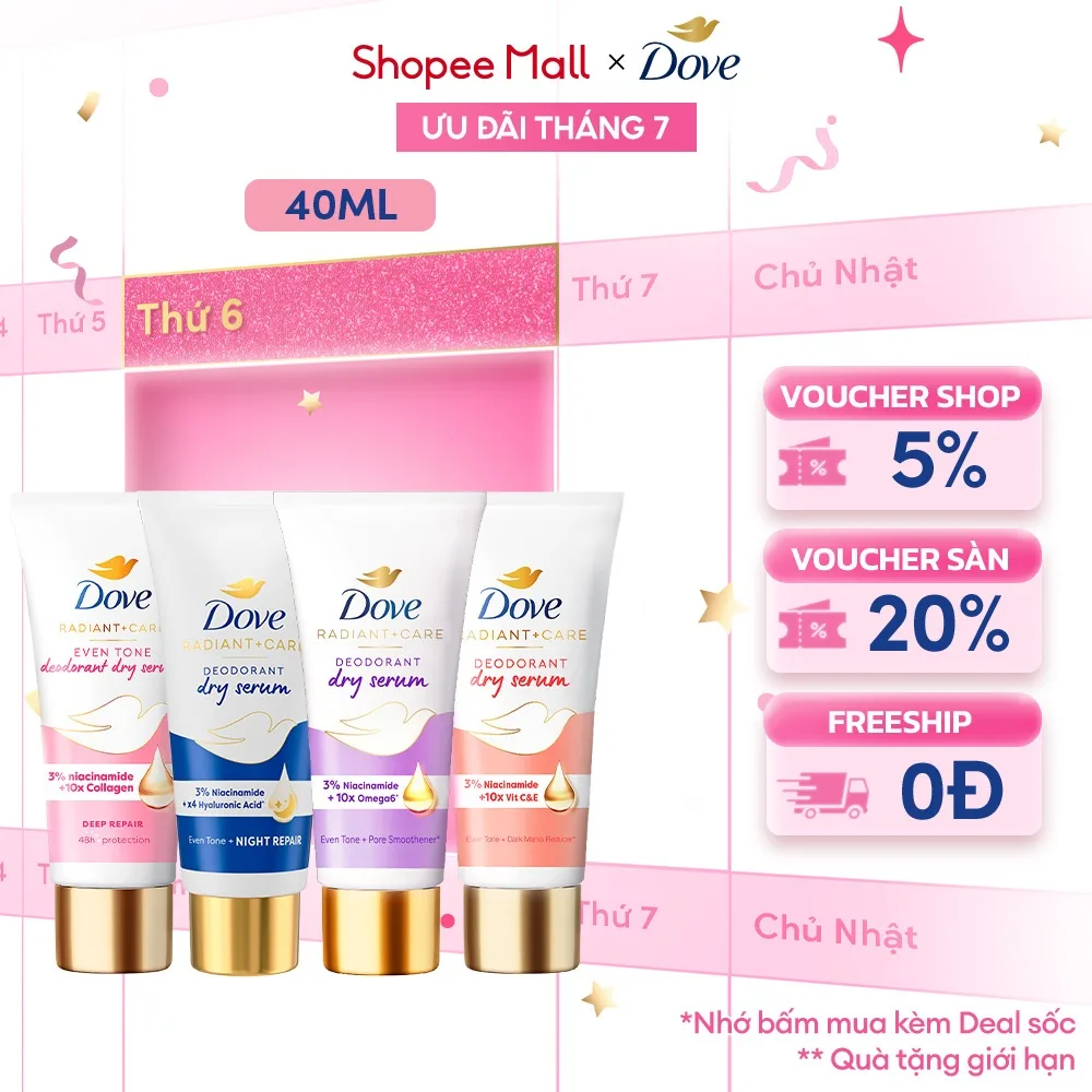Serum khử mùi Dove 3% Niacinamide: Vùng da dưới cánh tay sáng mịn hơn