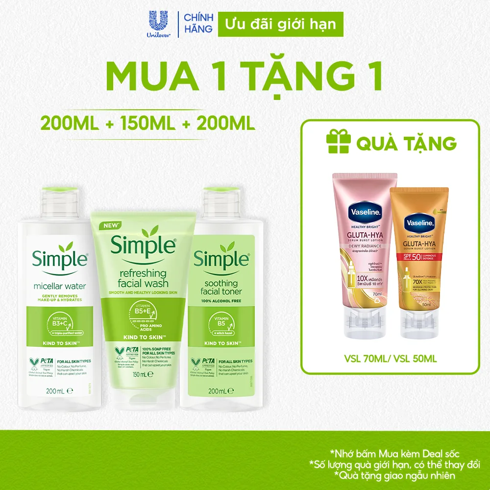 Combo 3 bước dưỡng Simple cho da nhạy cảm: Có đáng đầu tư 399.000đ?