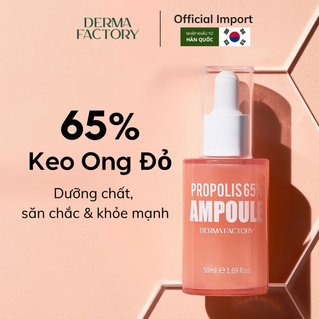 Huyết thanh keo ong tái tạo, phục hồi, dưỡng sáng da Derma Factory Propolis 65% Ampoule