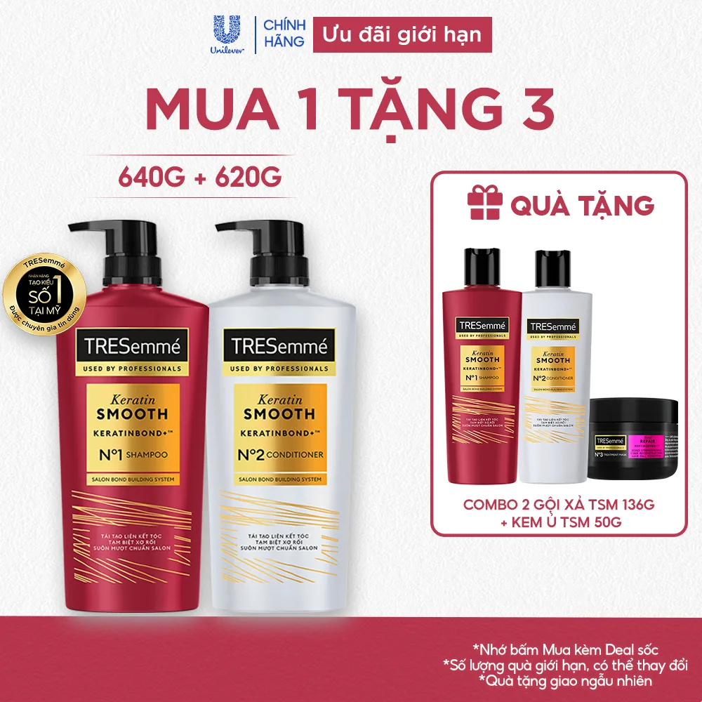Combo dầu gội xả TRESemmé Keratin Smooth: Cứu tinh cho tóc khô xơ rối