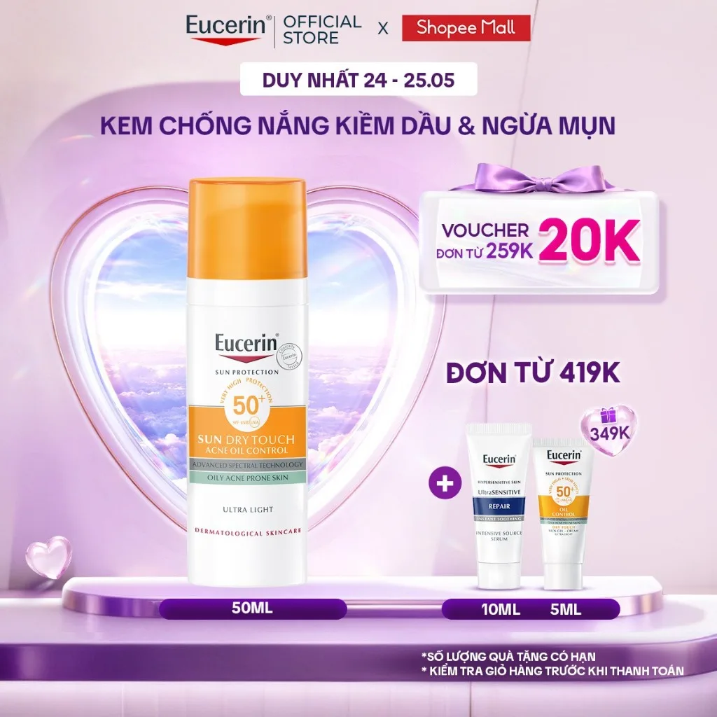 Kem chống nắng kiềm dầu & ngừa mụn Eucerin Sun Dry Touch SPF50+