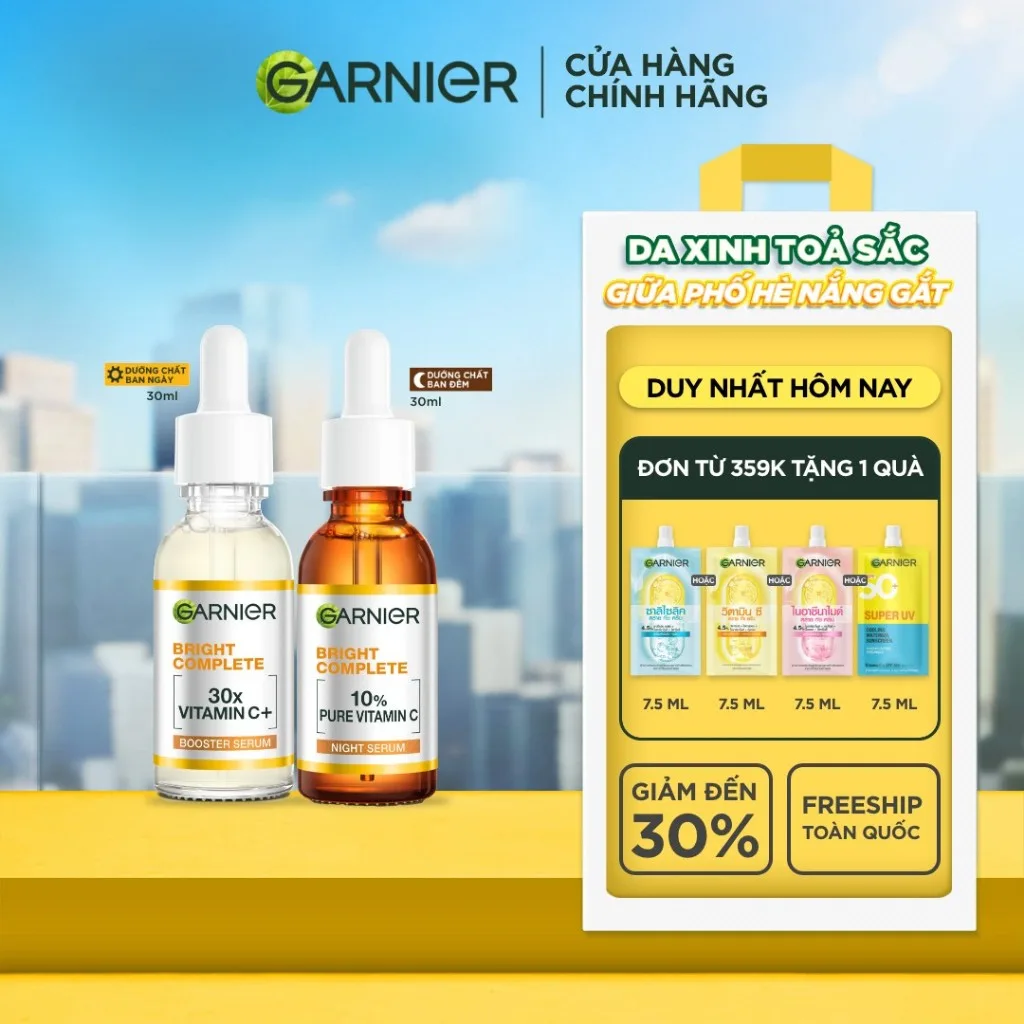 Bộ đôi Dưỡng chất Vitamin C Ngày & Đêm Garnier Bright Complete