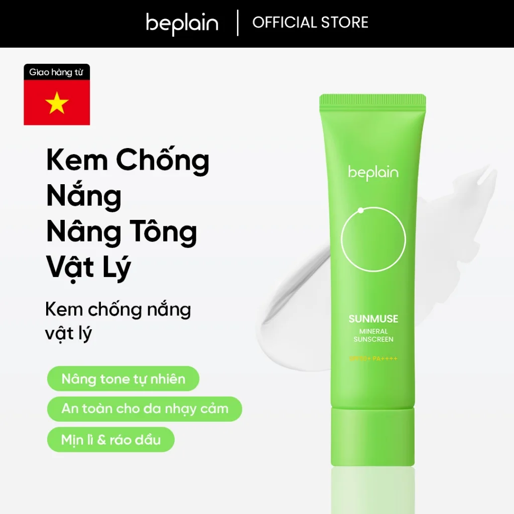 Kem chống nắng BEPLAIN Sunmuse Mineral SPF 50+: Vật lý dịu nhẹ nâng tone