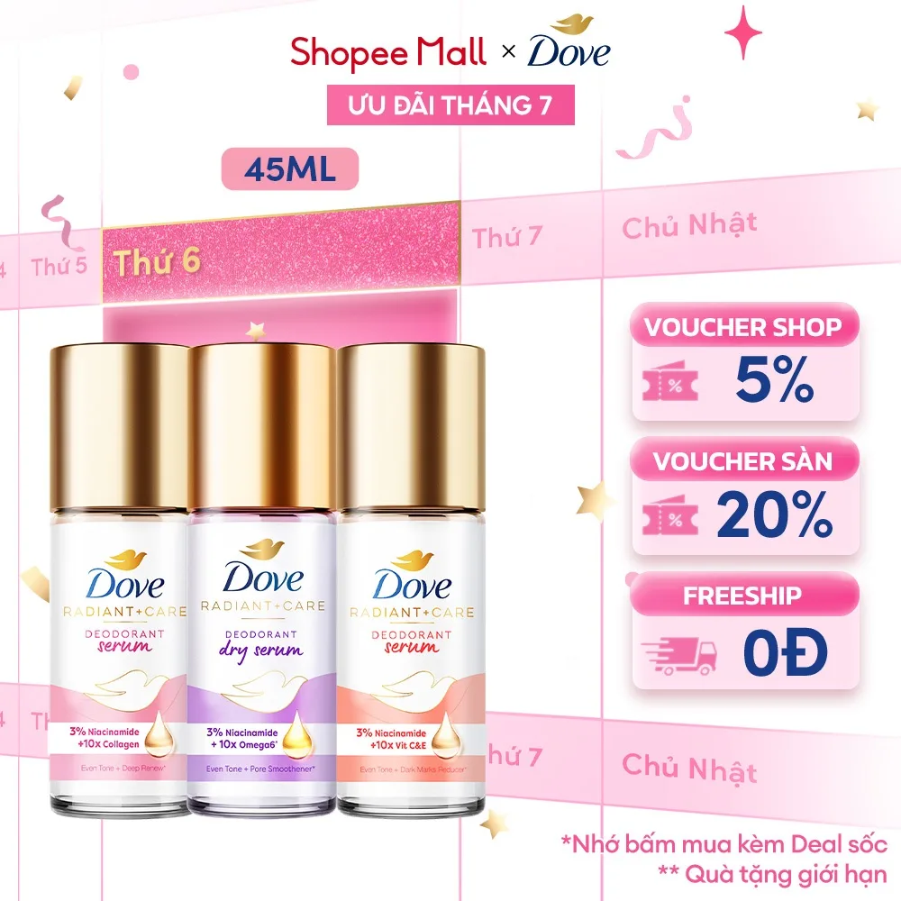 Lăn ngăn mùi Dove serum 3% Niacinamide: Nách sáng mịn, tự tin hơn