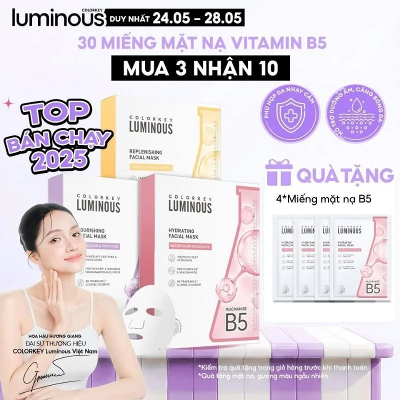 Mặt Nạ Giấy COLORKEY LUMINOUS Vitamin B5 (Hộp 3 Màu, 30 Miếng)