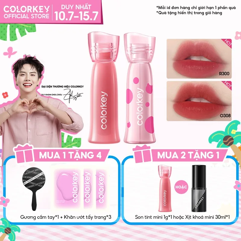 Son COLORKEY Watery Matte Lip Tint: Lì mềm ẩm mượt, không lem