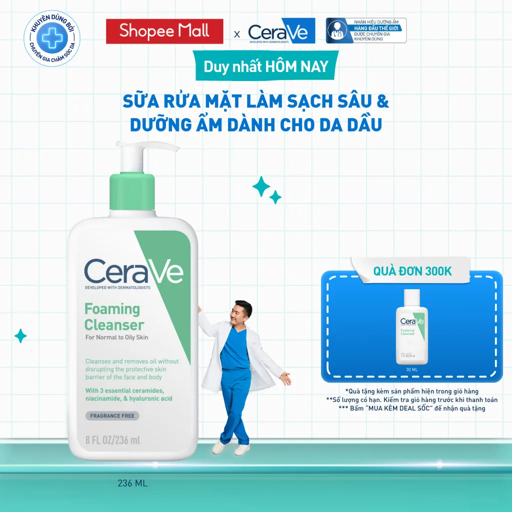 Sữa rửa mặt CeraVe Foaming Facial Cleanser 236ml: Chân ái của da dầu