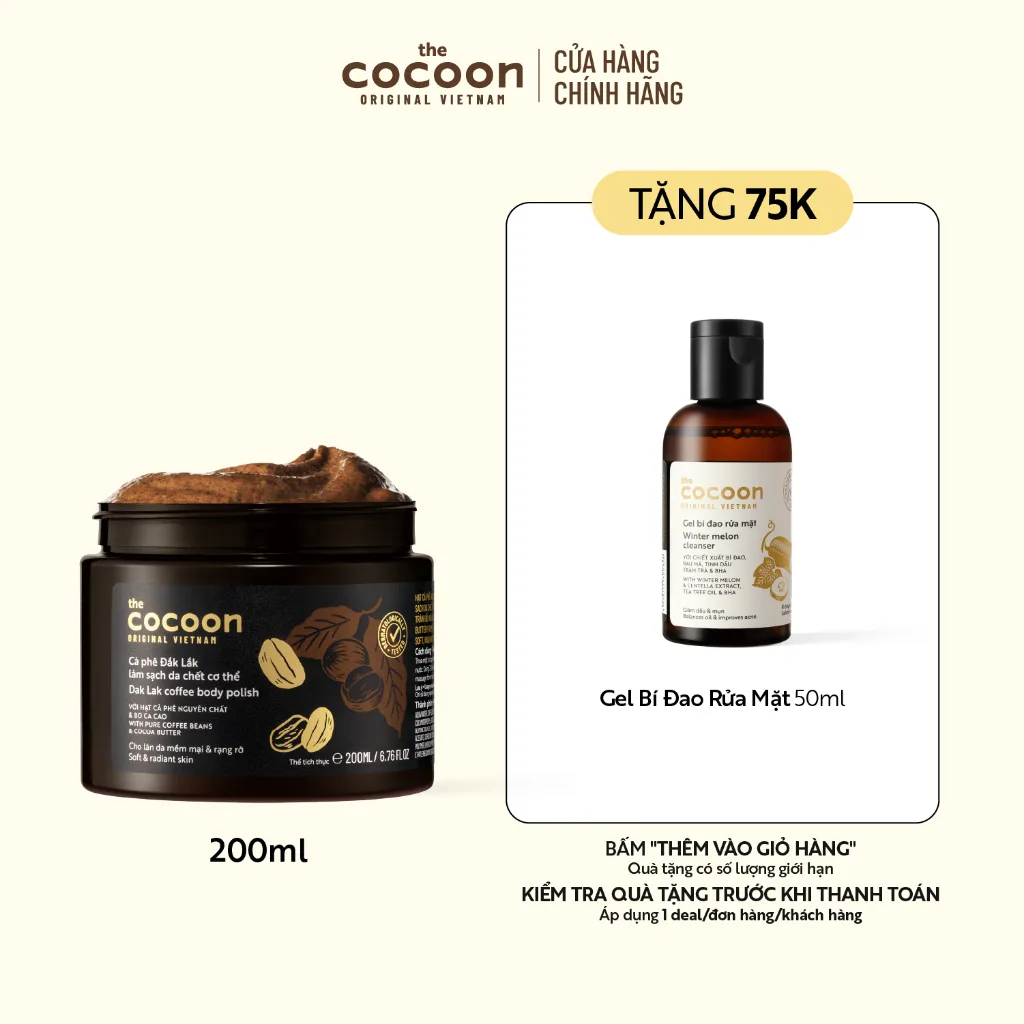 Tẩy da chết cà phê Đắk Lắk Cocoon: Da mềm mịn, thơm nức mũi