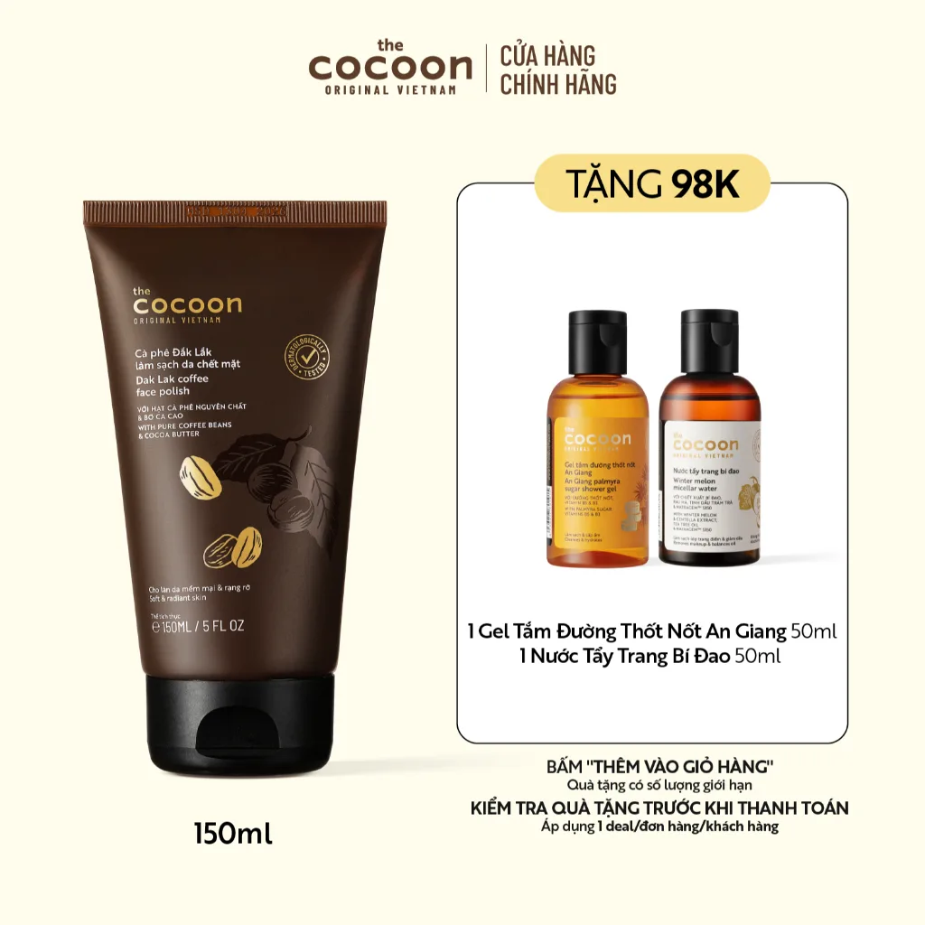 Tẩy da chết cà phê Đắk Lắk Cocoon 150ml: Bí quyết da mềm mịn rạng rỡ
